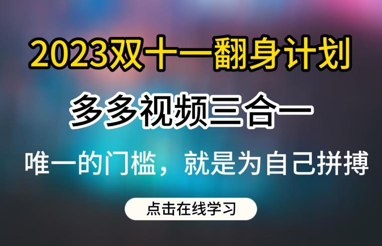 2023双十一翻身计划，多多视频带货三合一玩法教程【揭秘】